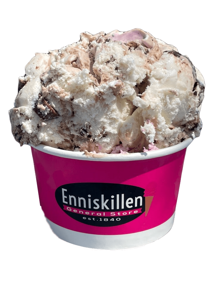 A photo of several scoops of ice cream in a Enniskillen custom bowl